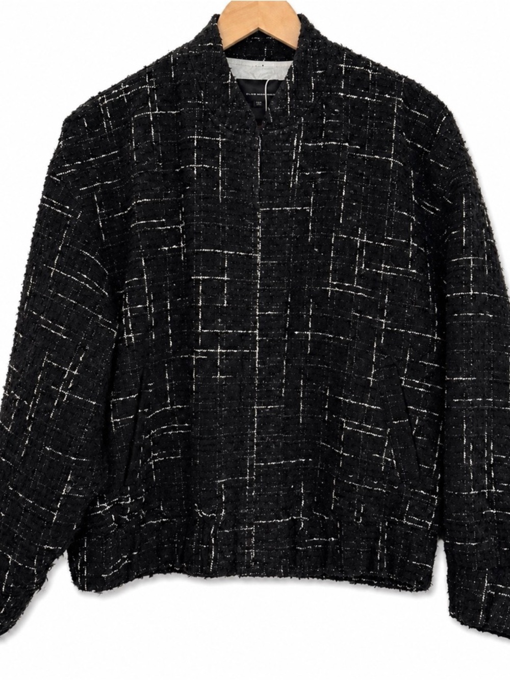 ✨ MANGO Textured Tweed Bomber Jacket | Black & White | Size Small (Oversized) ✨ - Picture 2 of 11